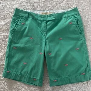 J. Crew City Fit Chino Shorts with Pink Embroidery ~ Size 12~ 100% Cotton